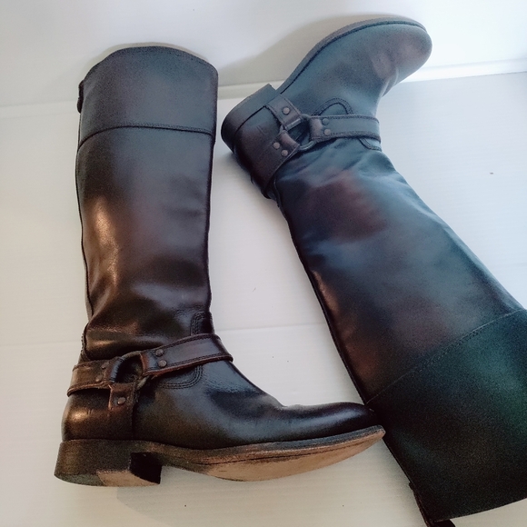 Frye Veronica Harness Tall Brown Leather Riding Boots Women’s Sze 7– Equestrian - Picture 4 of 15